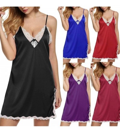 Baby Dolls & Chemises Women Sexy Lingerie Ladies Silk Lace Nightdress Babydoll Sleepwear Nightgown Plus Size - Black3 - CN18Y...