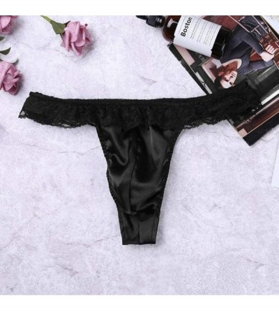 Briefs Sissy Lace Panties for Men- Floral Mesh Thongs Sexy Bulge Pouch See Through Bikini Briefs Underwear - Black - CK18URH3...
