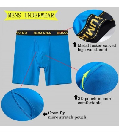 Boxer Briefs Long Leg Men Underwear Boxer Briefs Fly with Pouch No Ride Up Bamboo Underpants for Men Breathable - 1 Pack Blue...