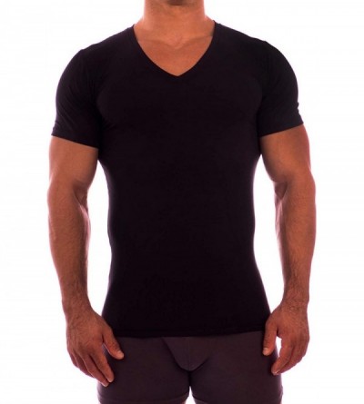 Undershirts Essence Deep V Neck Short Sleeve Undershirt - Black - C61265QGVST $87.43