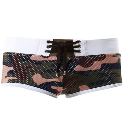 Boxers Men's Trunks Stripe Sexy Nylon Breathable Bulge Swimming Briefs - Coffee - CS18QELGY0H $34.64
