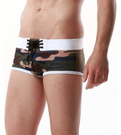 Boxers Men's Trunks Stripe Sexy Nylon Breathable Bulge Swimming Briefs - Coffee - CS18QELGY0H $21.49