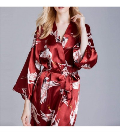 Baby Dolls & Chemises Silk Pajamas for Women Sexy Long Sleeve Printed Nightwear Satin Pajamas Sleepwear - Red - C5197M7CSD2 $...