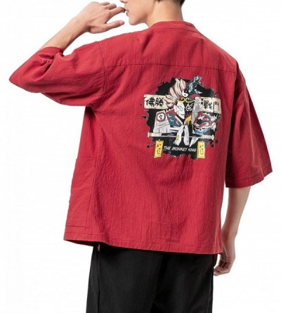 Robes Men's Haori Jacket Kimono Cardigan Noragi Japanese Yukata - R5-red - CX197774DDX $24.94