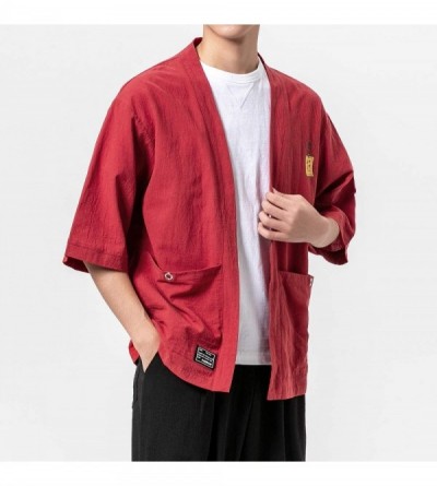 Robes Men's Haori Jacket Kimono Cardigan Noragi Japanese Yukata - R5-red - CX197774DDX $24.94