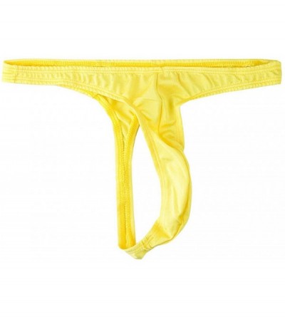 Briefs Men's Sexy Thong Soft Swimsuit Stretch Slim Narrow Single T-Shirt - Yellow - CJ19229LNCH $21.15