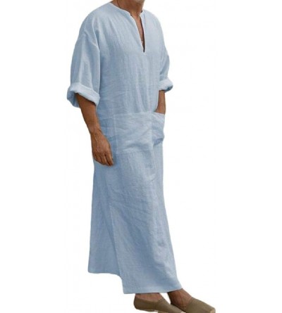 Robes Men's Linen Arab Pockets Kaftan Muslim Split Middle East Long Robe - 2 - C318STQYY5S $28.14