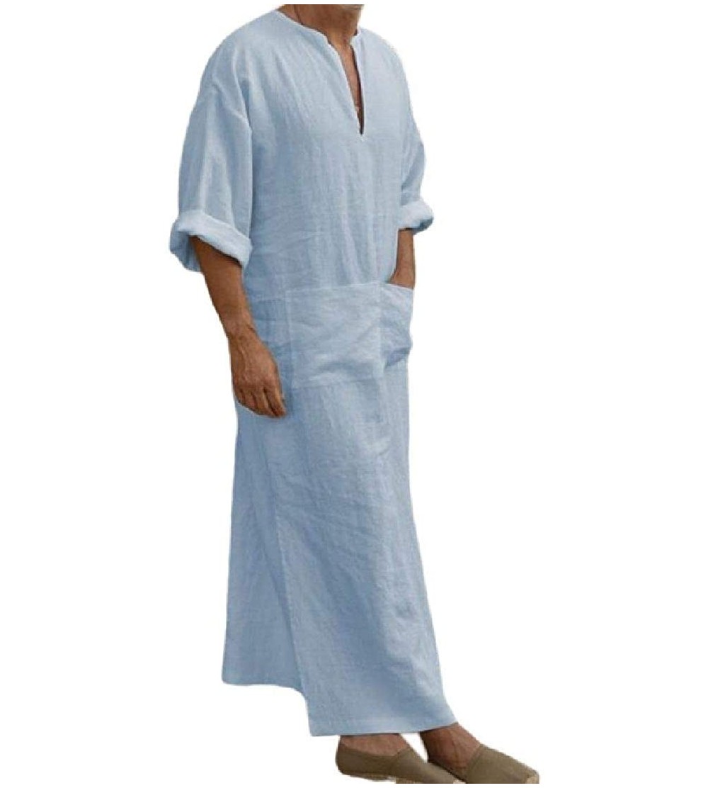 Robes Men's Linen Arab Pockets Kaftan Muslim Split Middle East Long Robe - 2 - C318STQYY5S $28.14