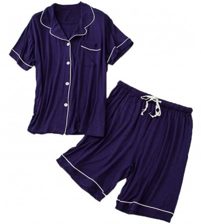 Sleep Sets Couples Short Sleeve Pajama Set Womens Mens Shirts and Shorts Nightdress - Men/Blue - C5197IH0DHI $33.43