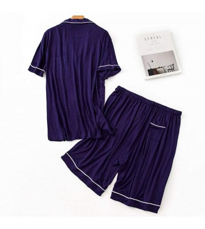 Sleep Sets Couples Short Sleeve Pajama Set Womens Mens Shirts and Shorts Nightdress - Men/Blue - C5197IH0DHI $33.43