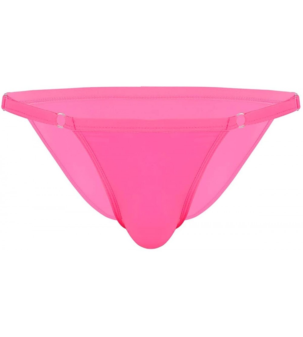 Bikinis Men's Sexy Silk Low Rise Briefs Soft Bikini Underwear Adjustable Waist - Pink - CO18KMSQNYC $17.47