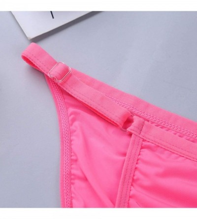 Bikinis Men's Sexy Silk Low Rise Briefs Soft Bikini Underwear Adjustable Waist - Pink - CO18KMSQNYC $17.47