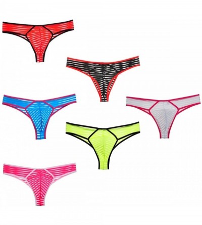 Bikinis Men's Striped Mesh Bikini Briefs Male Bordered Bikini Underwear Jailhouse Thong Boxer Brief Nightwear - 6 Pack - CP18...