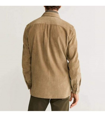 Trunks Men Jackets Rugged Jacket Long Sleeve Thick Corduroy Canvas Shirt Button Down Jackets - Khaki - CR193U2CIYK $22.25