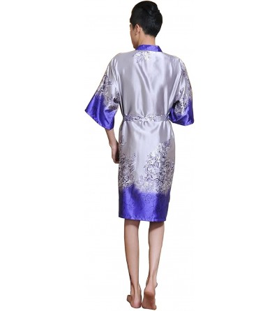Robes Men's Kimono Collar Printed Satin Bathrobe Robe - 3 - CD11K3R9LAV $27.54