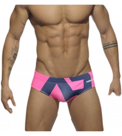 Briefs Mens Low Waist Underwear Bikini Beach Print Swimwear Trunks Briefs - Pink - CJ18U2ZCOGZ $33.48