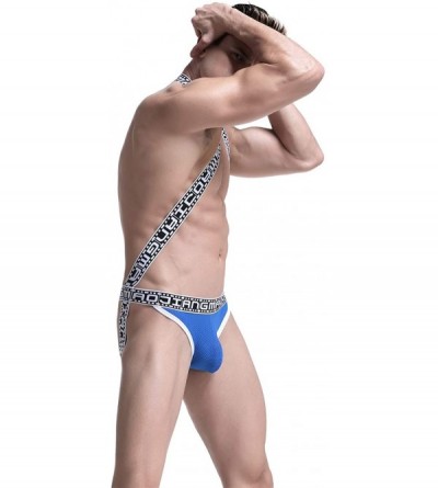 Boxer Briefs Men's Sexy Lingerie Bodysuit Boxer Briefs Suspenders Singlet Underwear - 1705-blue - CL18M22KRTM $15.27