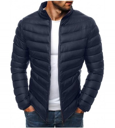 G-Strings & Thongs Mens Winter Quilted Insulated Zipper Thickened Warm Down Jacket Puffer with Thermal Light Coat - Navy - CO...
