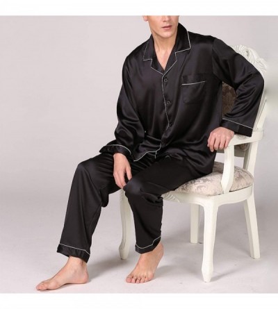 Sleep Sets Men's Satin Pajamas Set Silk Luxury 2 Piece Loungewear Long Sleeve Pocket Sleepwear - Black - CT18QW7AYX3 $25.47