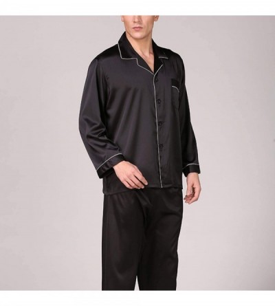 Sleep Sets Men's Satin Pajamas Set Silk Luxury 2 Piece Loungewear Long Sleeve Pocket Sleepwear - Black - CT18QW7AYX3 $25.47