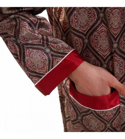 Robes Men's Luxurious Kimono Robe with Shorts Summer Printed Silk Satin Bathrobes - Red1 - CV18LGCKROR $27.64
