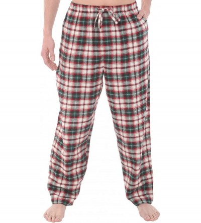Sleep Bottoms Men's Lightweight Flannel Pajama Pants- Long Cotton Pj Bottoms - Green White Red Even Plaid - CW12N0CKY2D $20.19