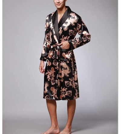 Robes Men's Lightweight Satin Sleep Robe Kimono Gown- Bathrobe for Men Long Style - Black - CF1930W4R0L $30.88