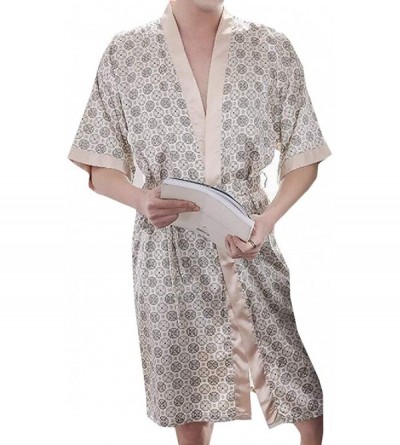 Robes Men's Printed Bathrobe Short Sleeve Kimono Comfort Satin Loungewear Robe - 18 - C018T40TLU5 $26.92