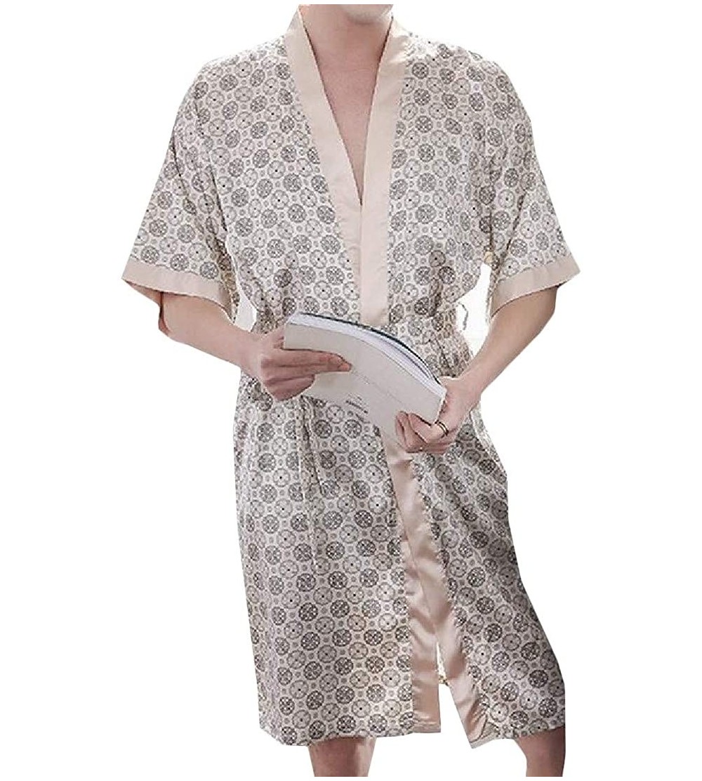 Robes Men's Printed Bathrobe Short Sleeve Kimono Comfort Satin Loungewear Robe - 18 - C018T40TLU5 $26.92