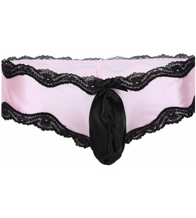 Briefs Mens Sissy Satin Lacework Bulge Pouch Crossdress Bikini Briefs Lingerie Underwear - Pink - CI190N3MU9N $31.84