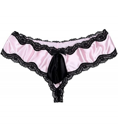 Briefs Mens Sissy Satin Lacework Bulge Pouch Crossdress Bikini Briefs Lingerie Underwear - Pink - CI190N3MU9N $12.34