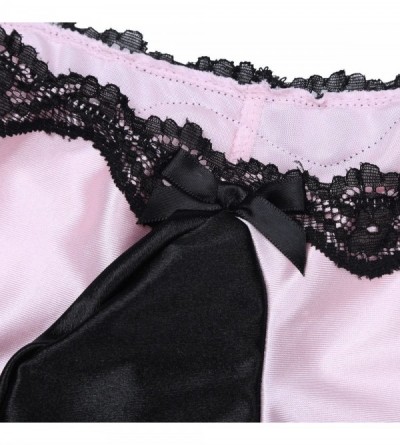Briefs Mens Sissy Satin Lacework Bulge Pouch Crossdress Bikini Briefs Lingerie Underwear - Pink - CI190N3MU9N $12.34