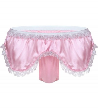 Briefs Mens Sexy Sissy Shiny Satin High Cut T-Back Jockstrap Thong Underwear - Pink - C118O8YL572 $28.05