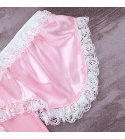 Briefs Mens Sexy Sissy Shiny Satin High Cut T-Back Jockstrap Thong Underwear - Pink - C118O8YL572 $18.70