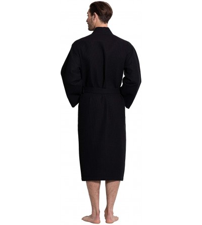 Robes Linen Men's Premium Cotton Blend Lightweight Long Waffle Kimono Bath and Spa Robe - Black - CS18COYS3AU $23.32