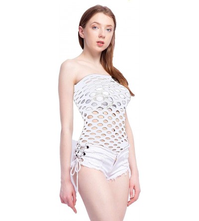 Baby Dolls & Chemises Women's Mesh Lingerie Fishnet Babydoll Mini Dress Free Size - White - CT1864GSQAY $9.75