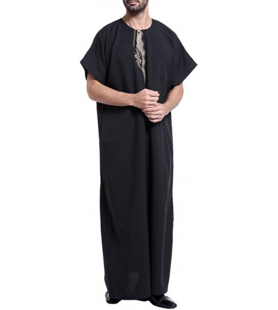 Robes Summer Men's Arab Robe Casual Islamic Male Shirt XXXL - Black - C018EOZ95DU $39.55