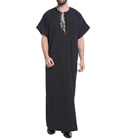 Robes Summer Men's Arab Robe Casual Islamic Male Shirt XXXL - Black - C018EOZ95DU $39.55
