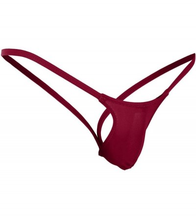 G-Strings & Thongs Men's Low Rise Jock Strap Micro Pouch G-String Thongs Underwear Backless Bikini Briefs - Wine Red - CG18X0...