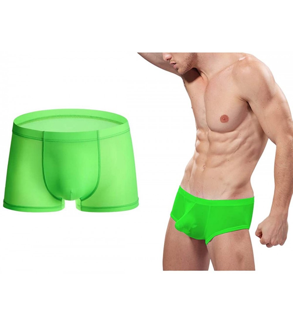Boxer Briefs Men's Underwear Ice Silk Mini Box Briefs Solid Color Comfortable Men Undis 6PC Pack - Green - C611W332KHF $9.27