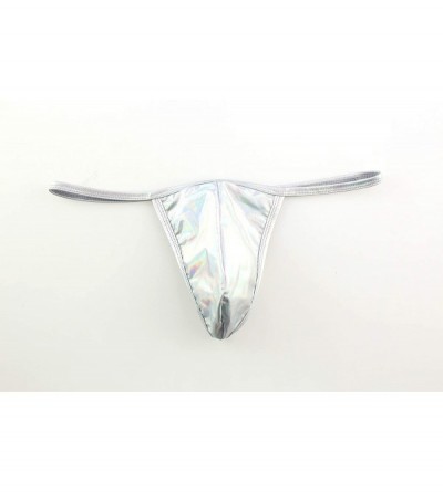 Briefs Men's Shiny Fashion Metallic Thong G-String Bikinis Underwear Briefs - Silver - CT18AG9734T $13.39