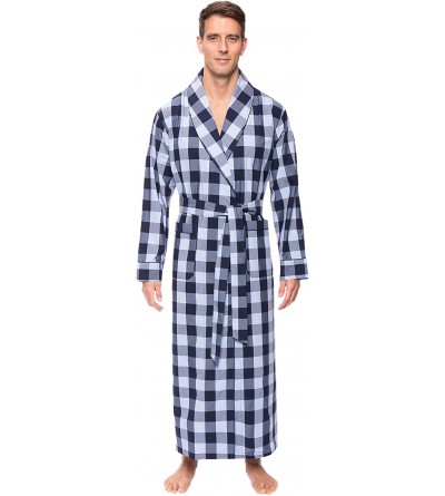 Robes Mens Premium 100% Cotton Full-Length Robe - Gingham Blue - CV125Y5Y70V $35.34