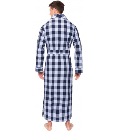Robes Mens Premium 100% Cotton Full-Length Robe - Gingham Blue - CV125Y5Y70V $35.34