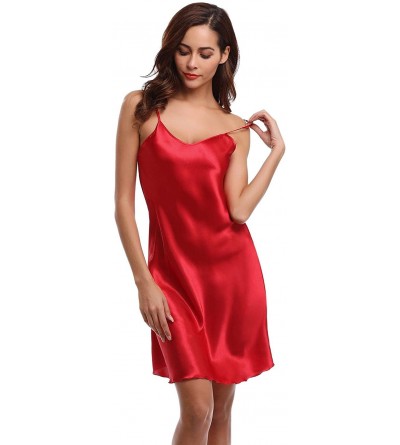 Baby Dolls & Chemises Women's Satin Full Slip Dress Spaghetti Strap Nightdress Lingerie Chemise Nightgown - Red - CW18X3ZKTNO...