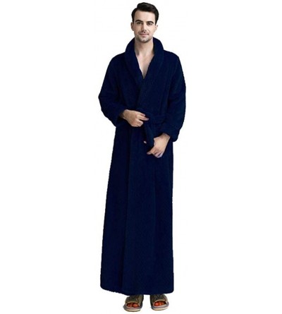 Robes Winter Long Robe for Women and Men- Plush Shawl Warm Kimono Bathrobes Home Sleepwear Coat with Belt - Men/Navy - CF18AO...
