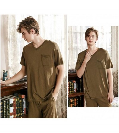 Sleep Sets Men's Pajamas Sets/Solid Color Thin V-Neck Pajamas Summer Short Sleeve Shorts Home Wear-b-L - B - C0197XWL5GD $29.29