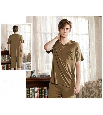 Sleep Sets Men's Pajamas Sets/Solid Color Thin V-Neck Pajamas Summer Short Sleeve Shorts Home Wear-b-L - B - C0197XWL5GD $29.29