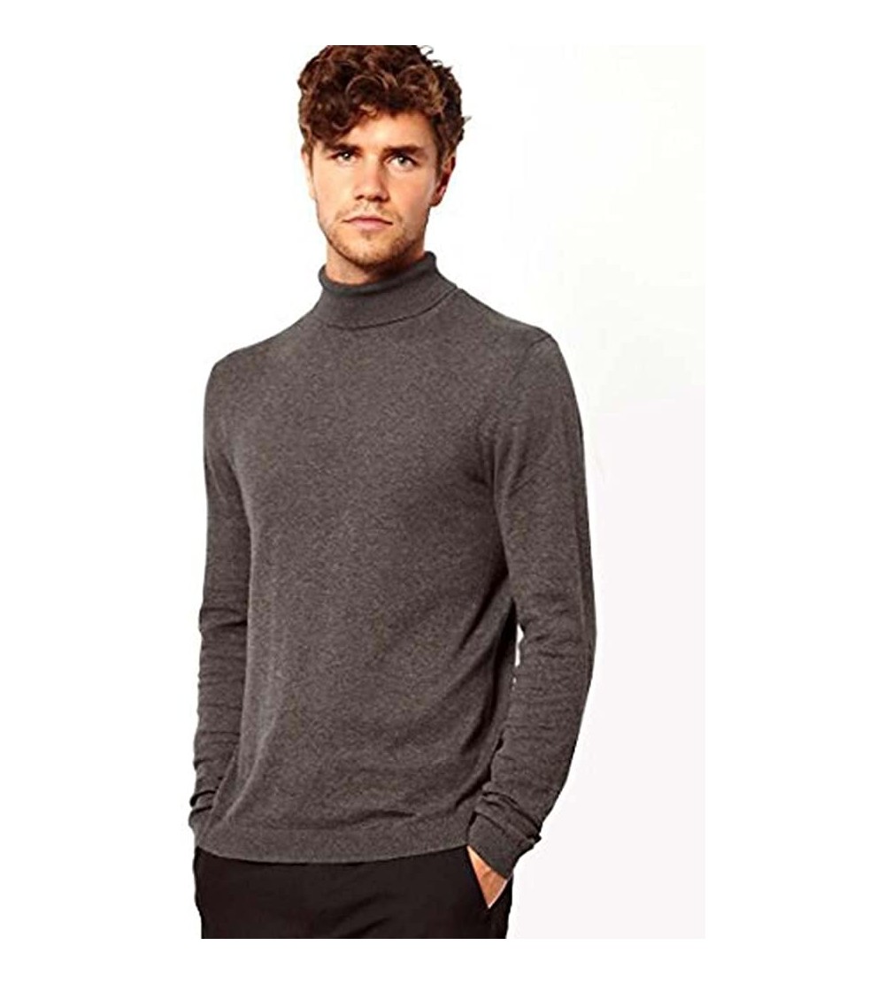 Undershirts Men's Roll Neck Soft Cotton Long-Sleeve Tops - Dark Grey - CI11OS2OADZ $22.28