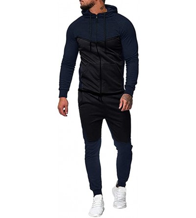 Trunks Men Sport Suit Patchwork Sweatsuit Zipper Hoodies Outfit Contrast Jogging Full Tracksuit - Dark Blue - C8193M3GANM $28.27