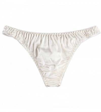 G-Strings & Thongs Mens Pretty Silky Frilly Thong Breathable T-Back Underwear - Ivory - CR194HWLNWH $9.42